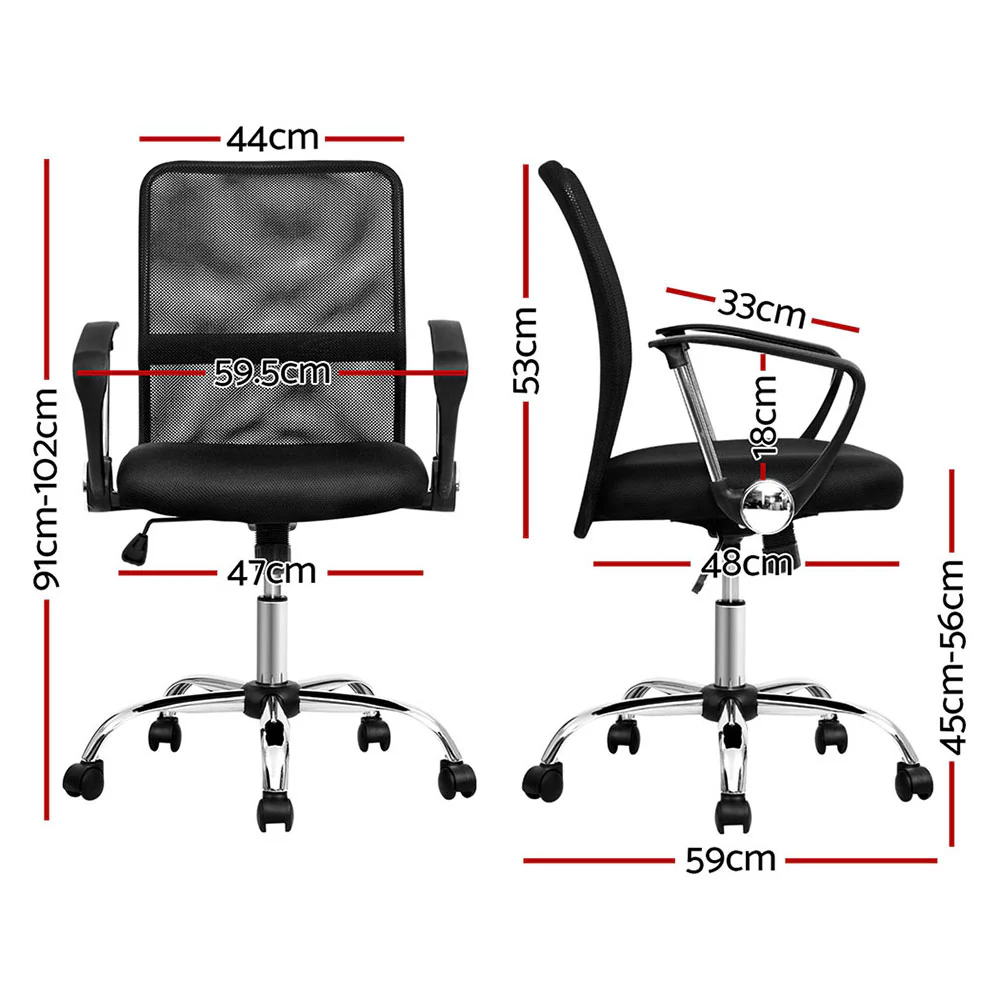 Artiss 2x Mesh Office Chair Computer Desk Chairs Home Office Mid Back Black - Image 2