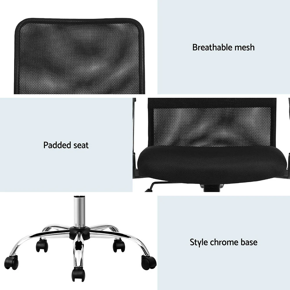 Artiss 2x Mesh Office Chair Computer Desk Chairs Home Office Mid Back Black - Image 6