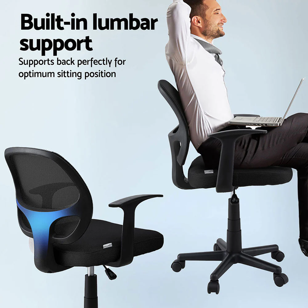 Artiss 2x Mesh Office Chair Computer Gaming Desk Chairs Work Study Mid Back Black - Image 5