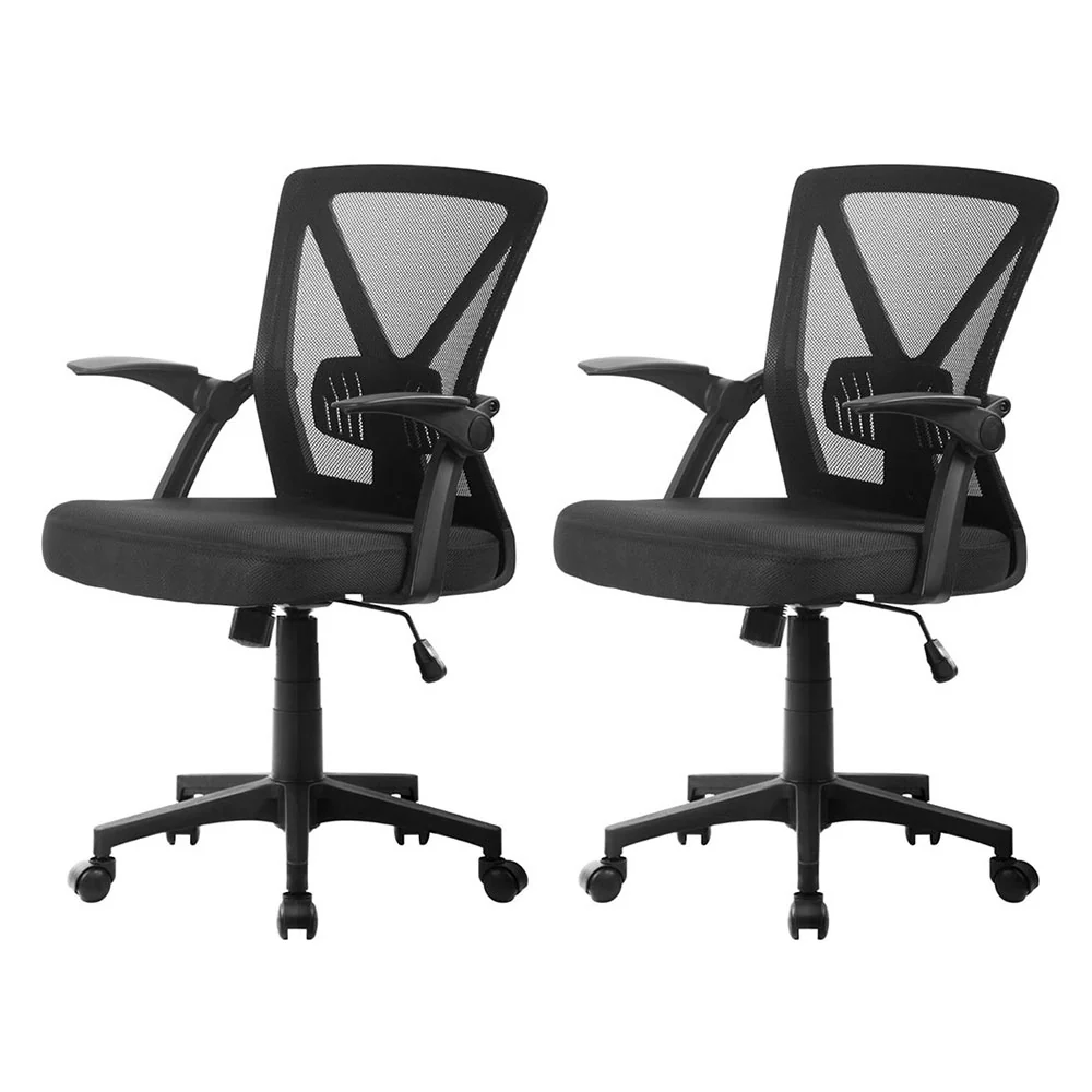 Artiss 2x Mesh Office Chair Mid Back Black - Image 2