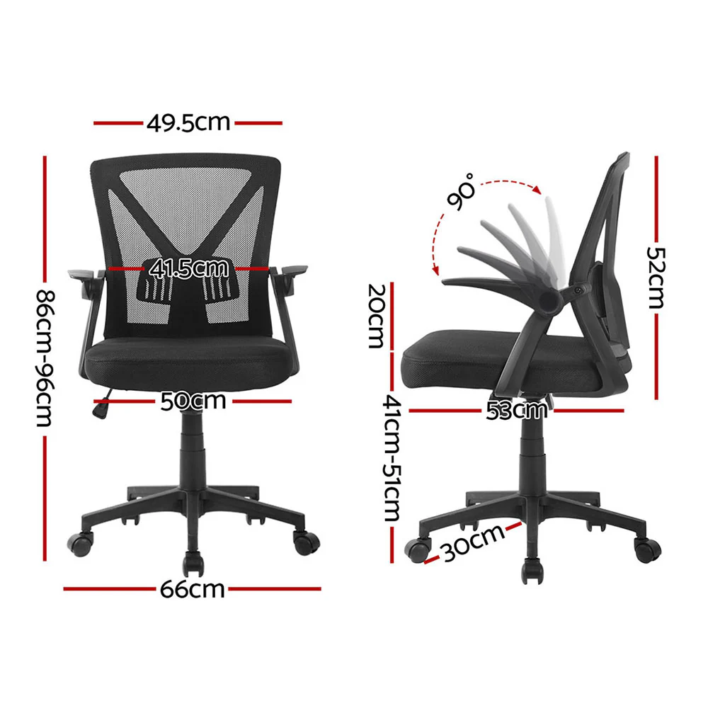 Artiss 2x Mesh Office Chair Mid Back Black - Image 3
