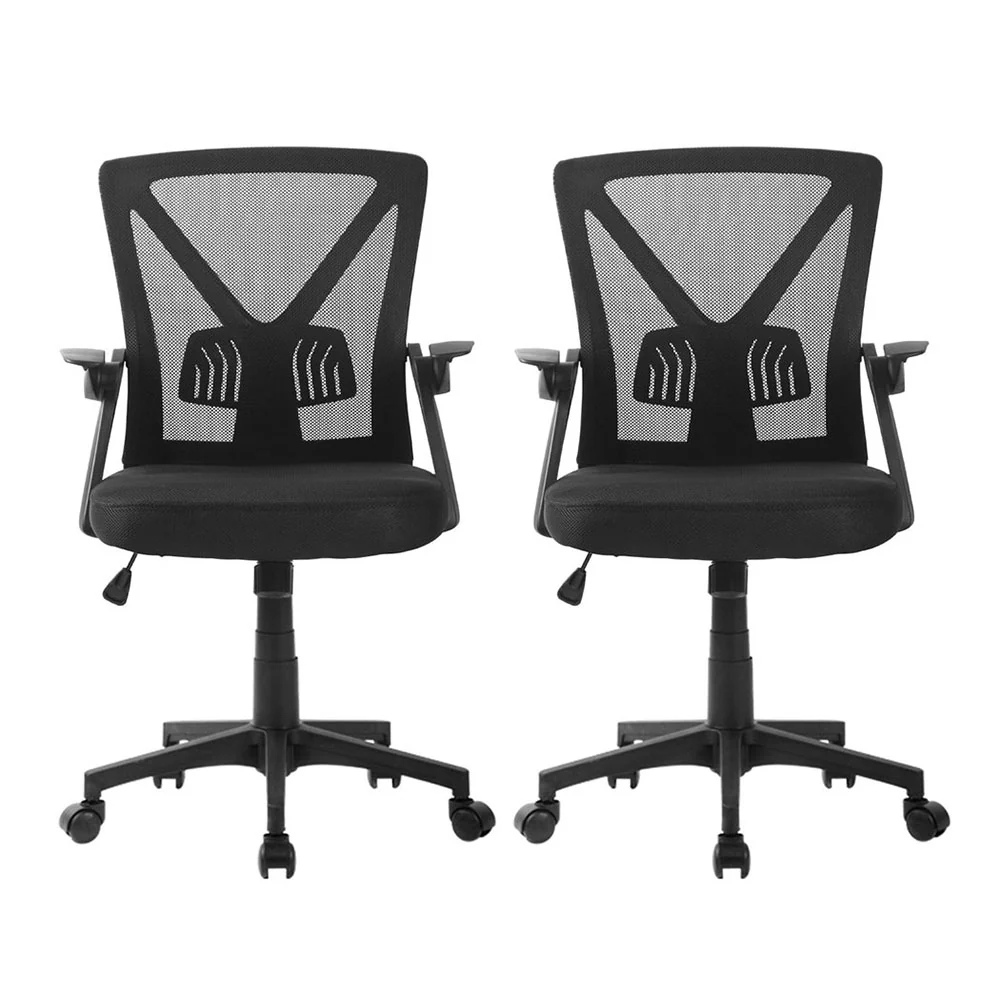 Artiss 2x Mesh Office Chair Mid Back Black - Image 4