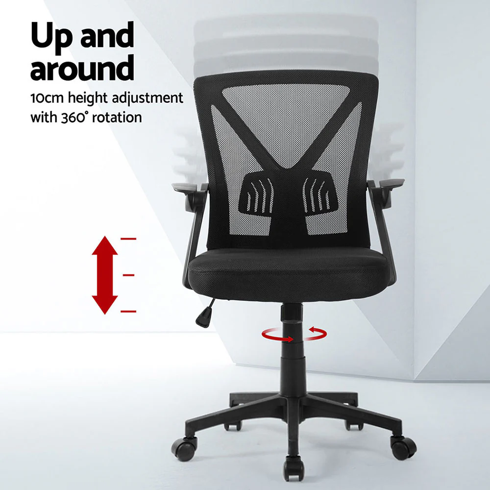 Artiss 2x Mesh Office Chair Mid Back Black - Image 5