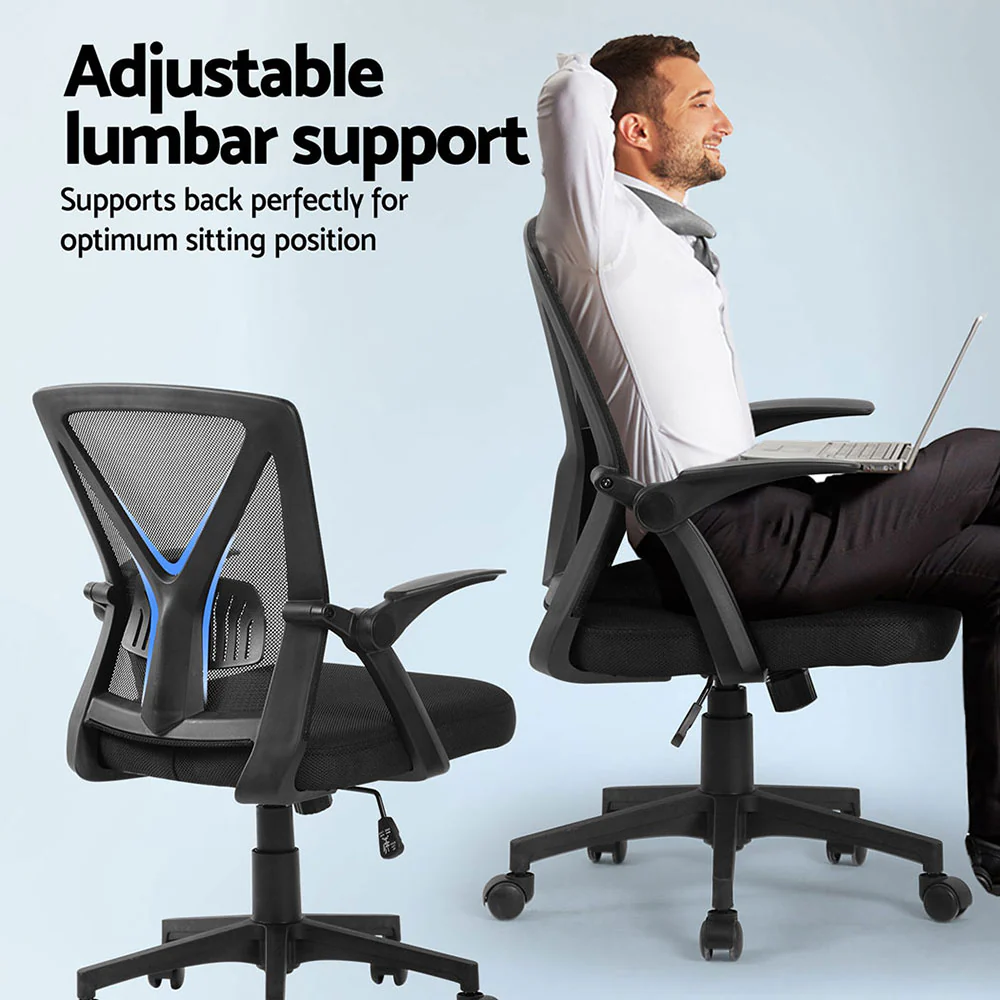 Artiss 2x Mesh Office Chair Mid Back Black - Image 6