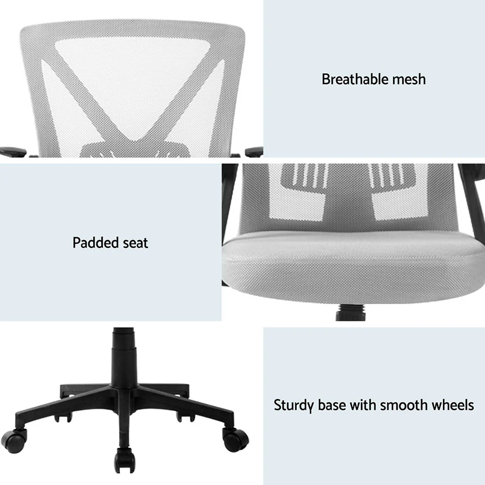 Artiss 2x Mesh Office Chair Mid Back Grey - Image 7