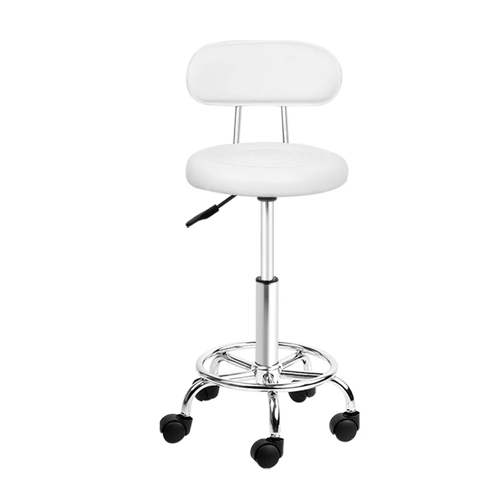 Artiss 2x Salon Stool Swivel Chair Backrest White - Image 3