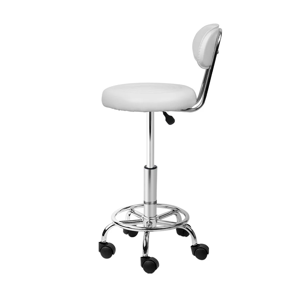 Artiss 2x Salon Stool Swivel Chair Backrest White - Image 4