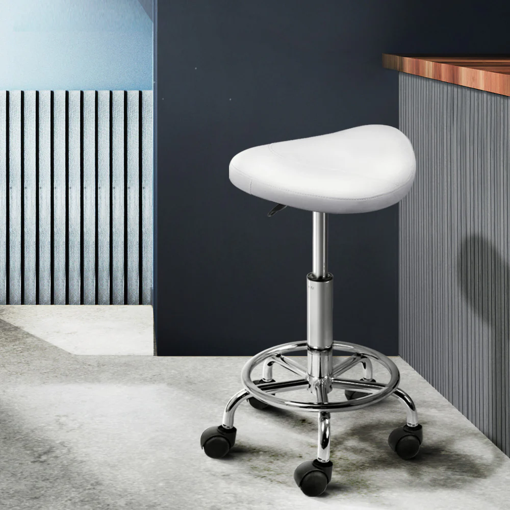Artiss 2x Salon Stool Saddle Swivel Chair White - Image 8