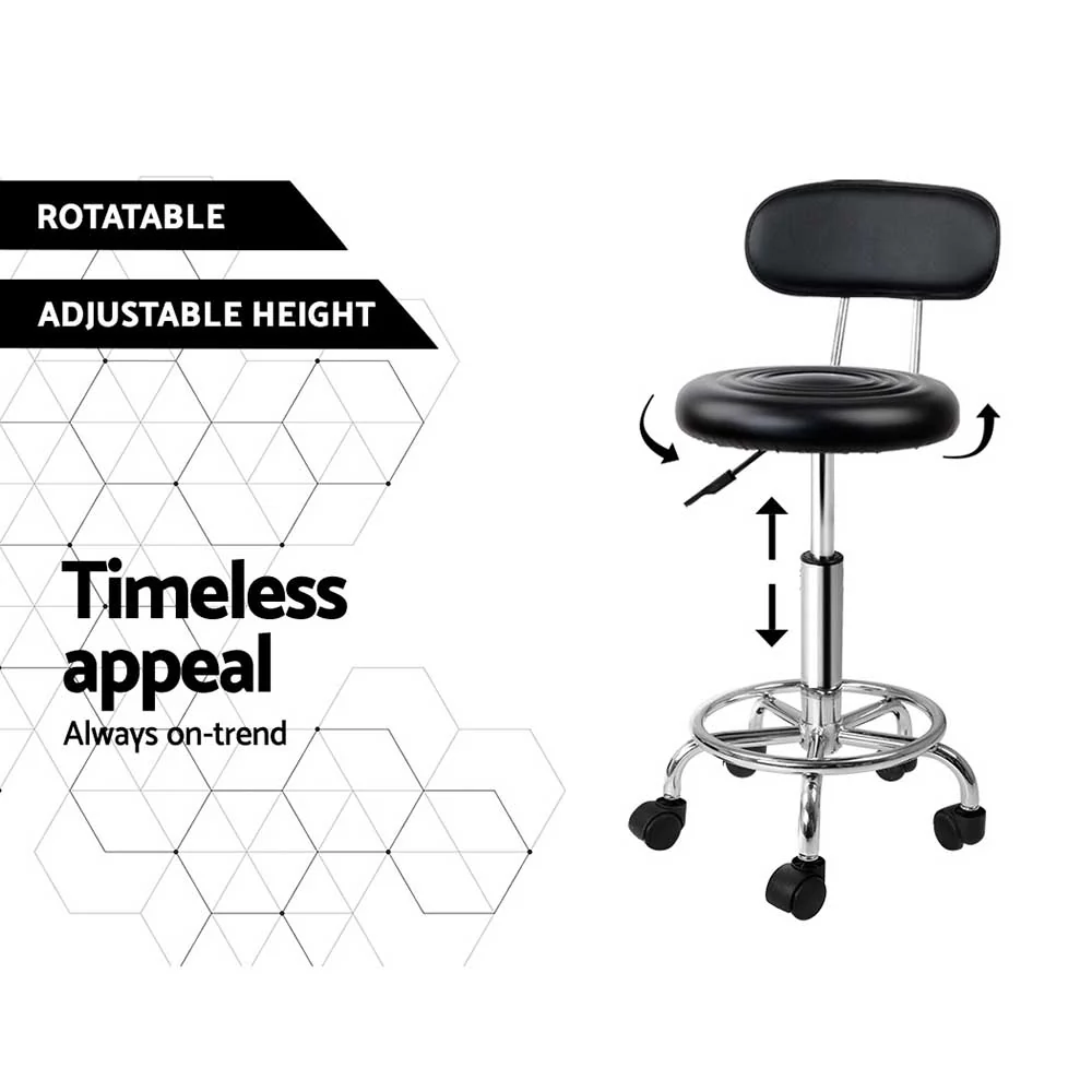 Artiss 2x Salon Stool Swivel Chair Backrest Black - Image 5