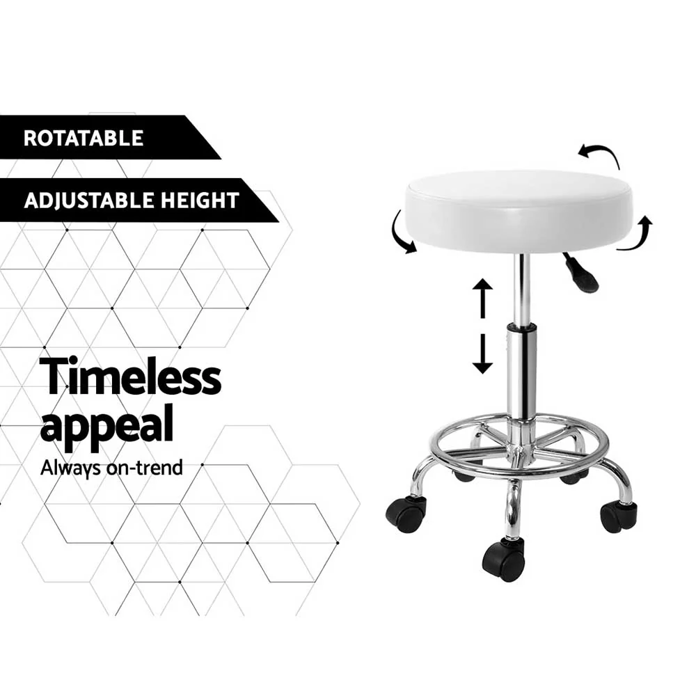 Artiss 2x Salon Stool Round Swivel Chair White - Image 5