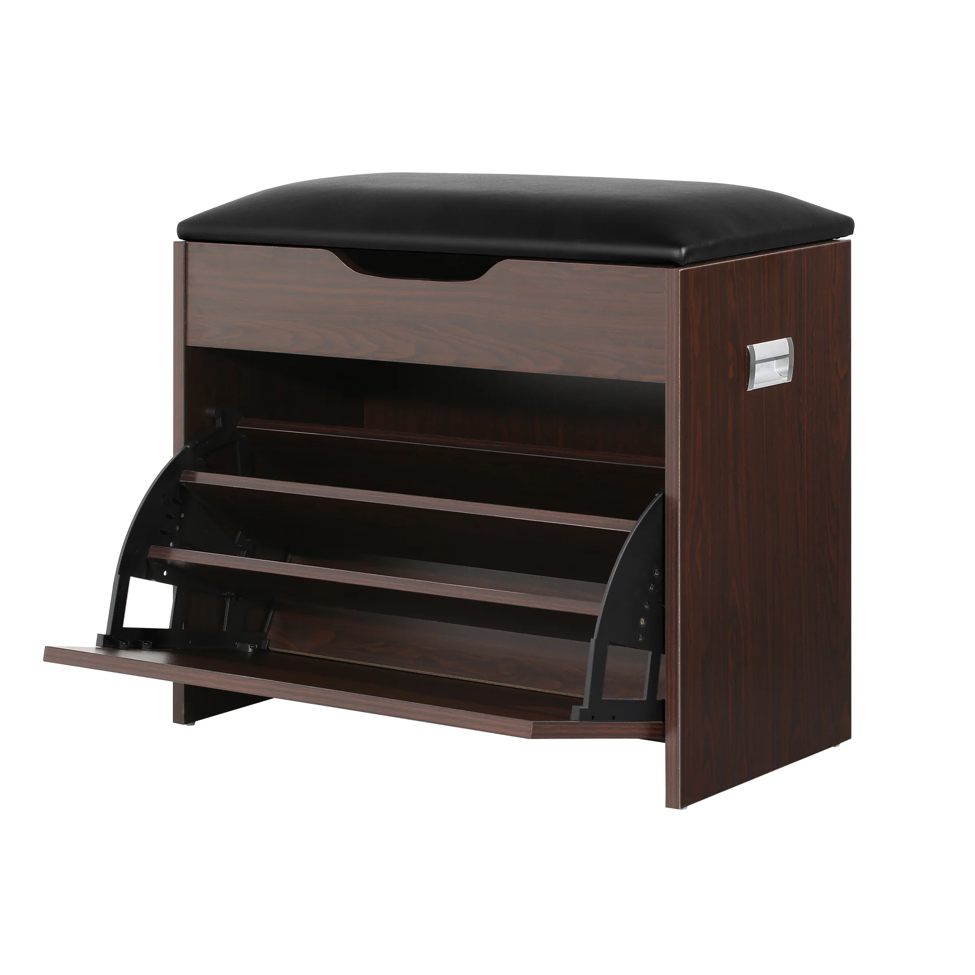 Artiss 2x Shoe Bench Set Flip Drawer Walnut - Image 4