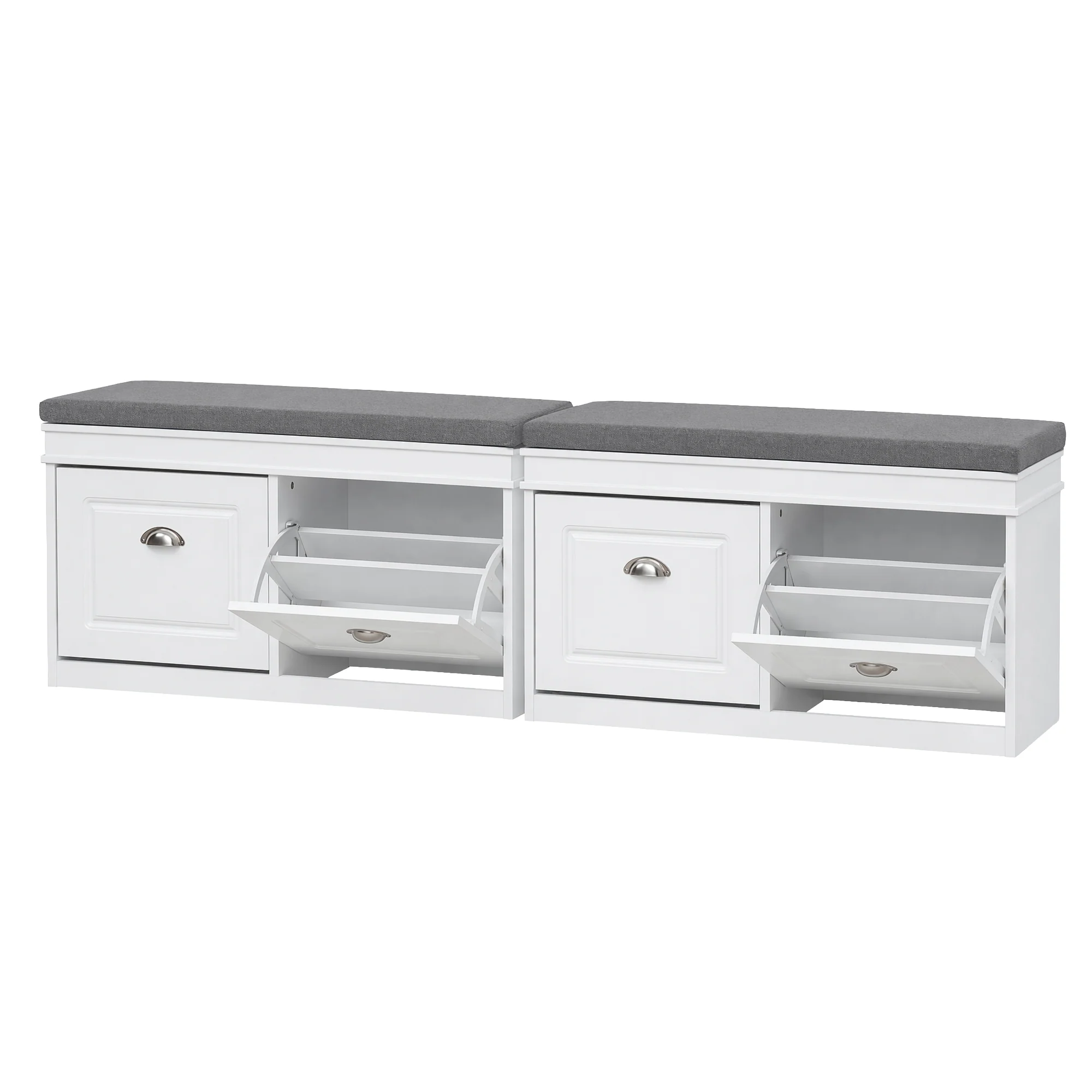 Artiss 2x Shoe Bench Set Flip Drawer White - Image 2