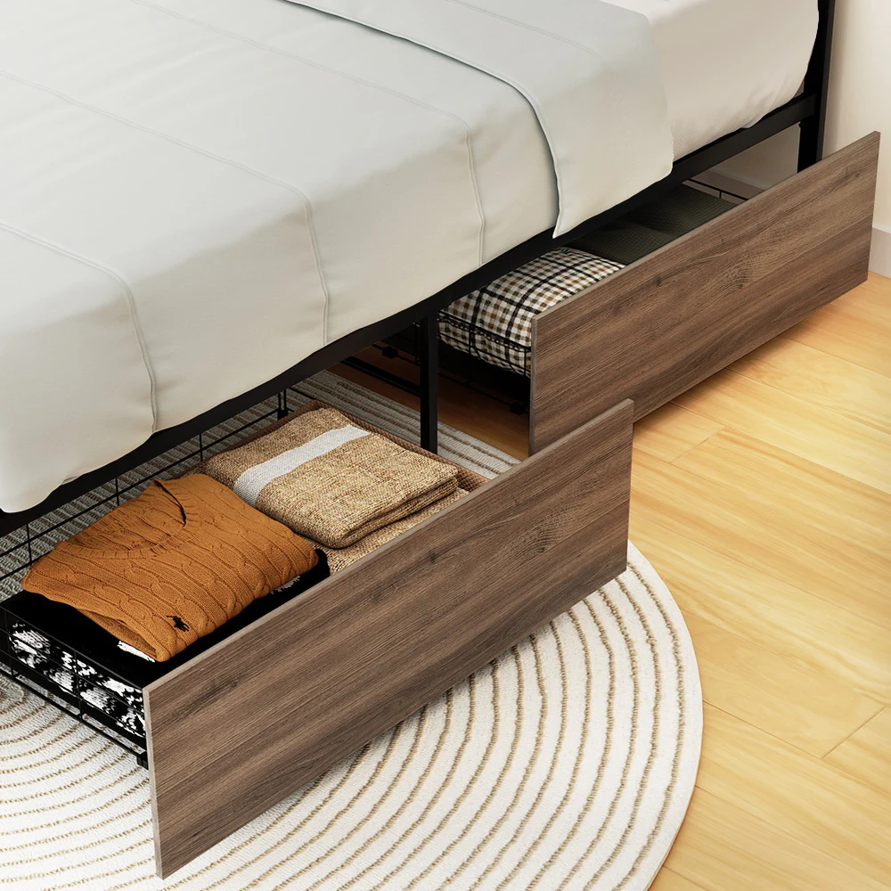 Artiss 2x Bed Frame Storage Drawers Trundle Black - Image 5