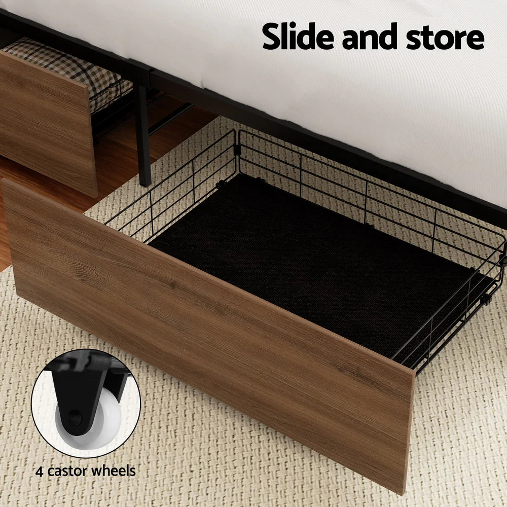 Artiss 2x Bed Frame Storage Drawers Trundle Black - Image 6