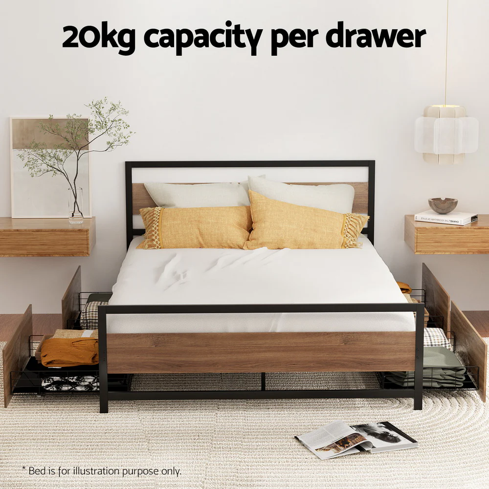 Artiss 2x Bed Frame Storage Drawers Trundle Black - Image 7