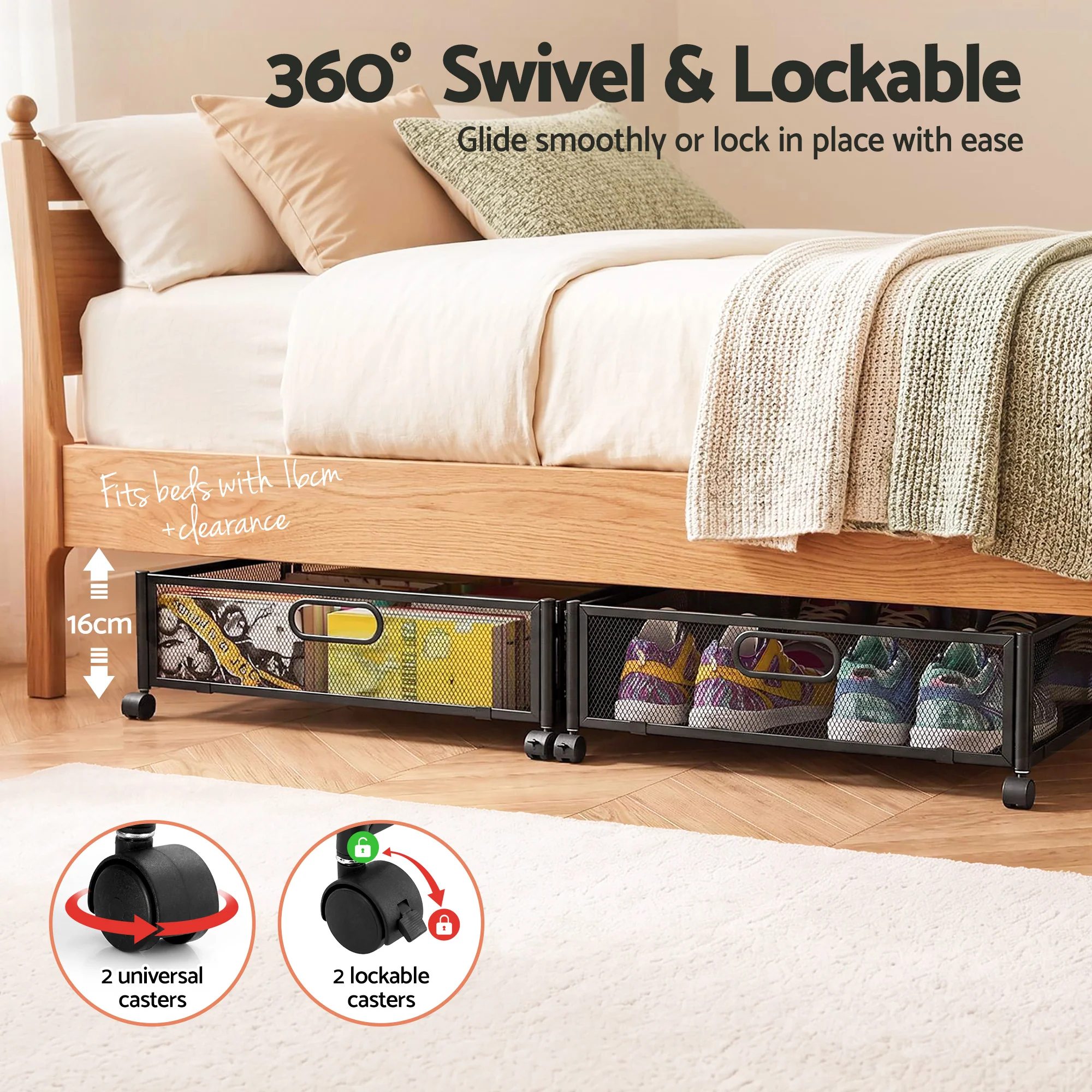 Artiss 2X Under Bed Storage Containers Metal Boxes Quilt Organiser with Wheels - Image 6