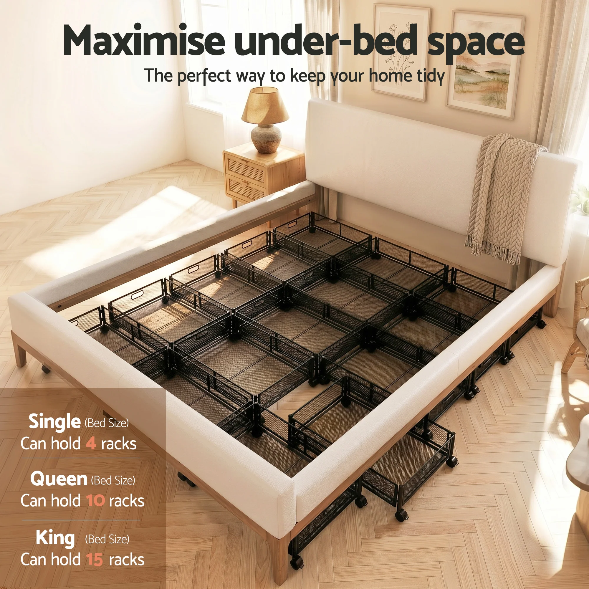 Artiss 2X Under Bed Storage Containers Metal Boxes Quilt Organiser with Wheels - Image 7