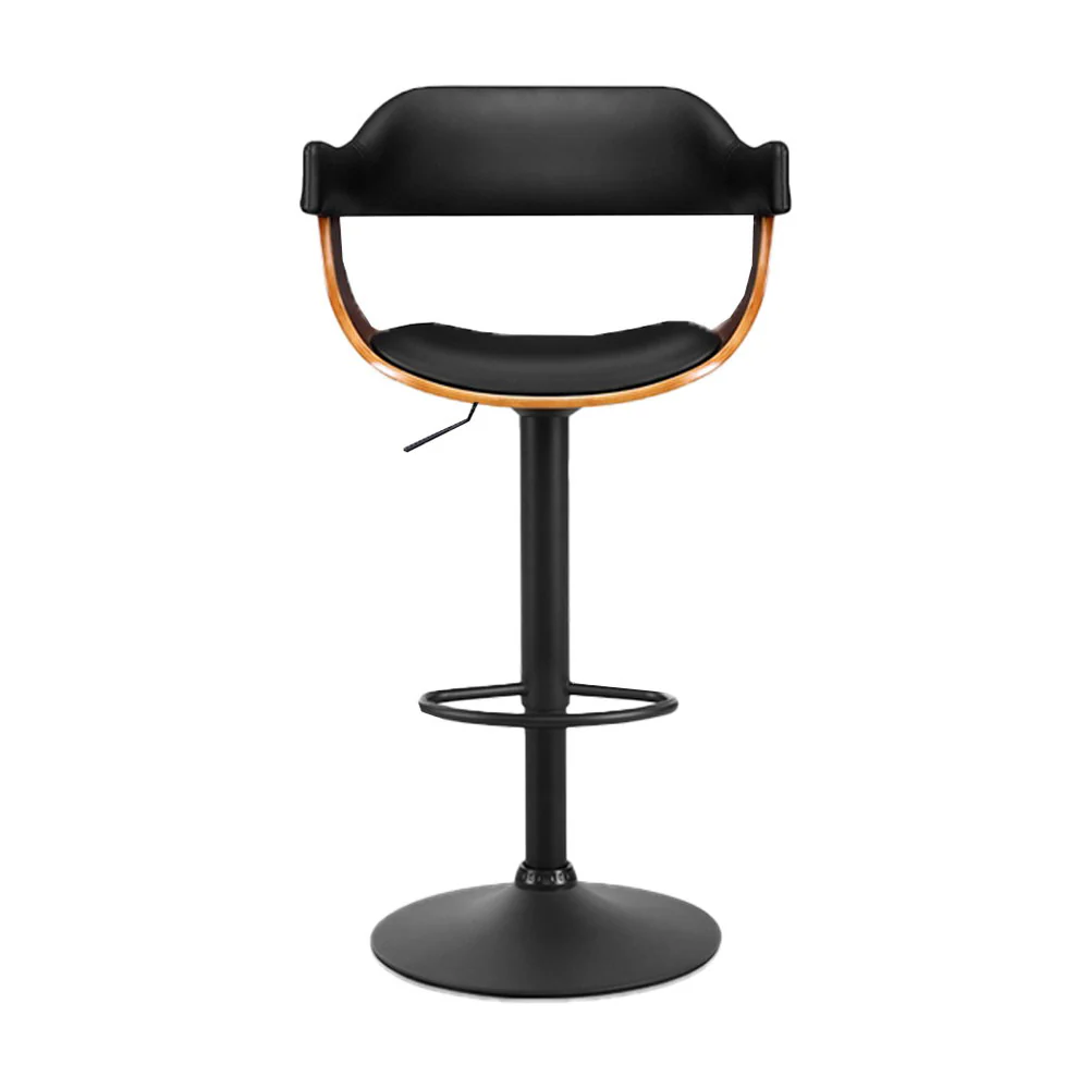 Artiss 2x Bar Stools Gas Lift Leather w/Armrest All Black - Image 3