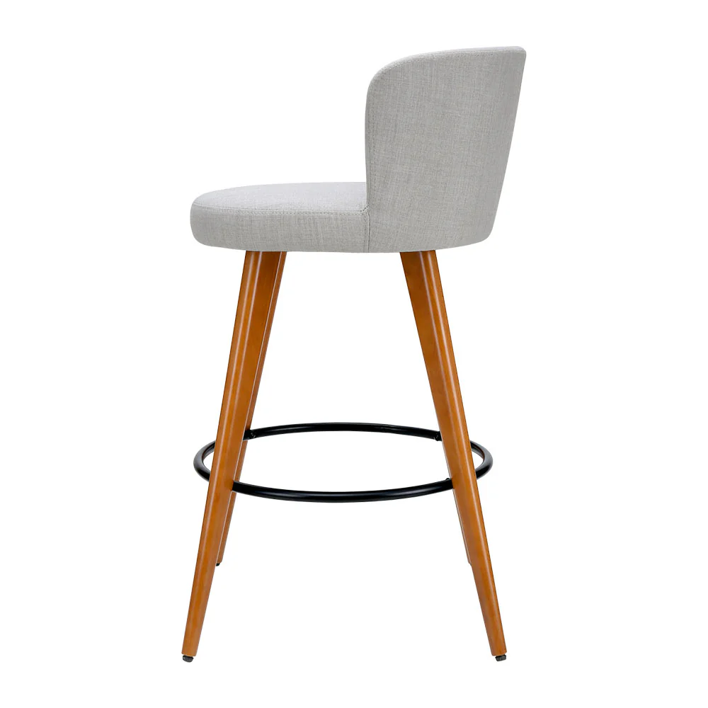 Artiss 2x Bar Stools Linen Padded Wooden Grey - Image 4