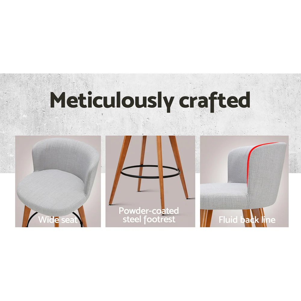 Artiss 2x Bar Stools Linen Padded Wooden Grey - Image 5