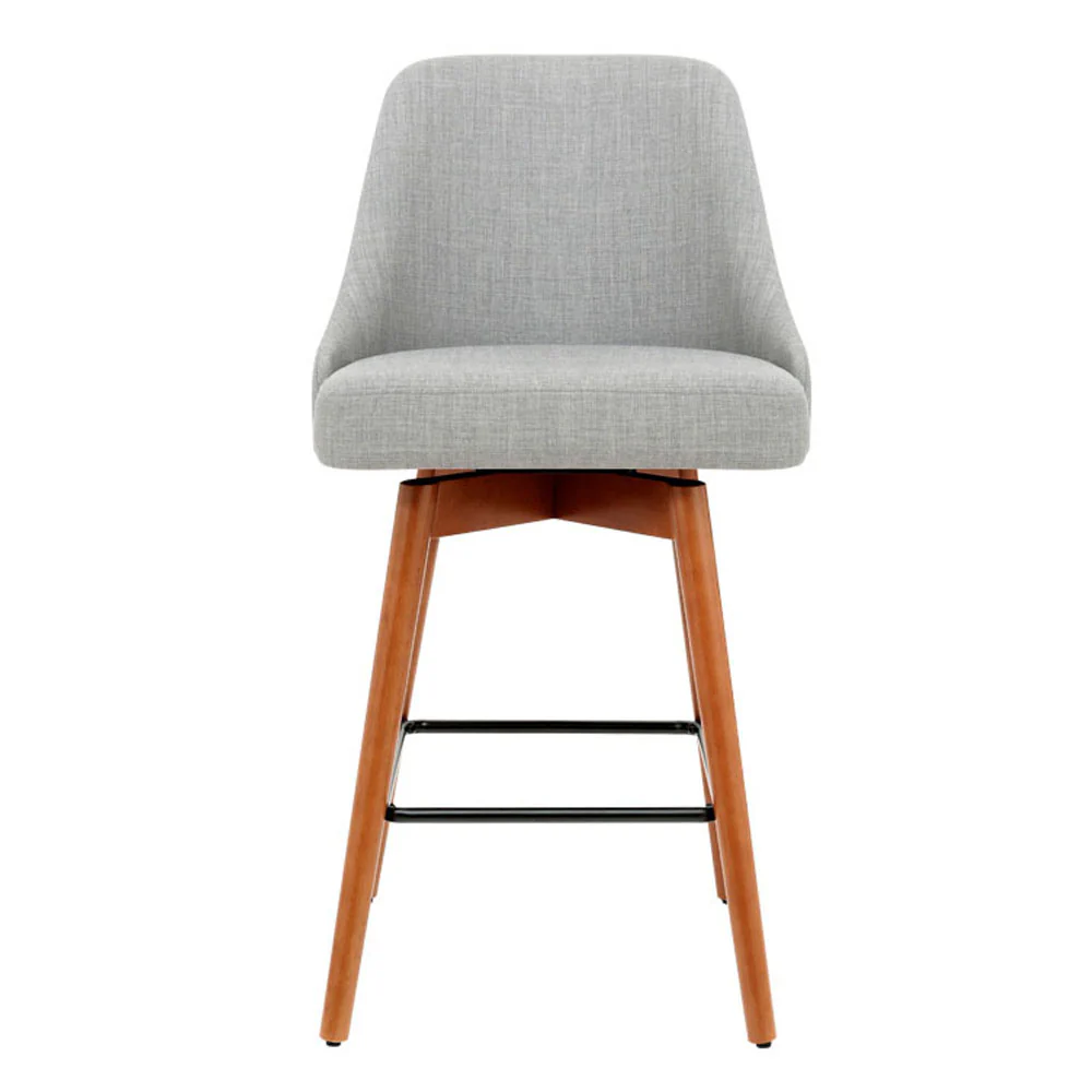 Artiss 2x Bar Stools Swivel Seat Wooden Grey - Image 3