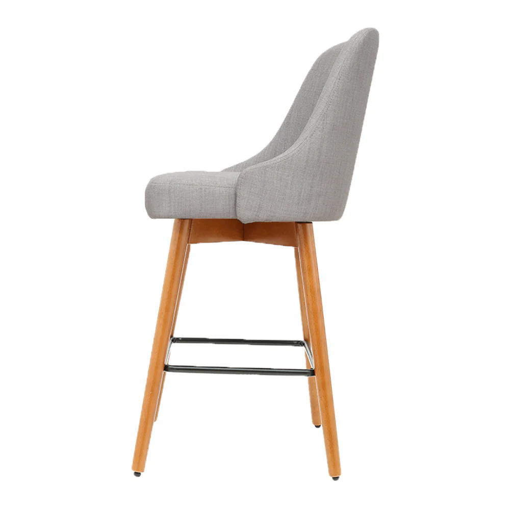 Artiss 2x Bar Stools Swivel Seat Wooden Grey - Image 4