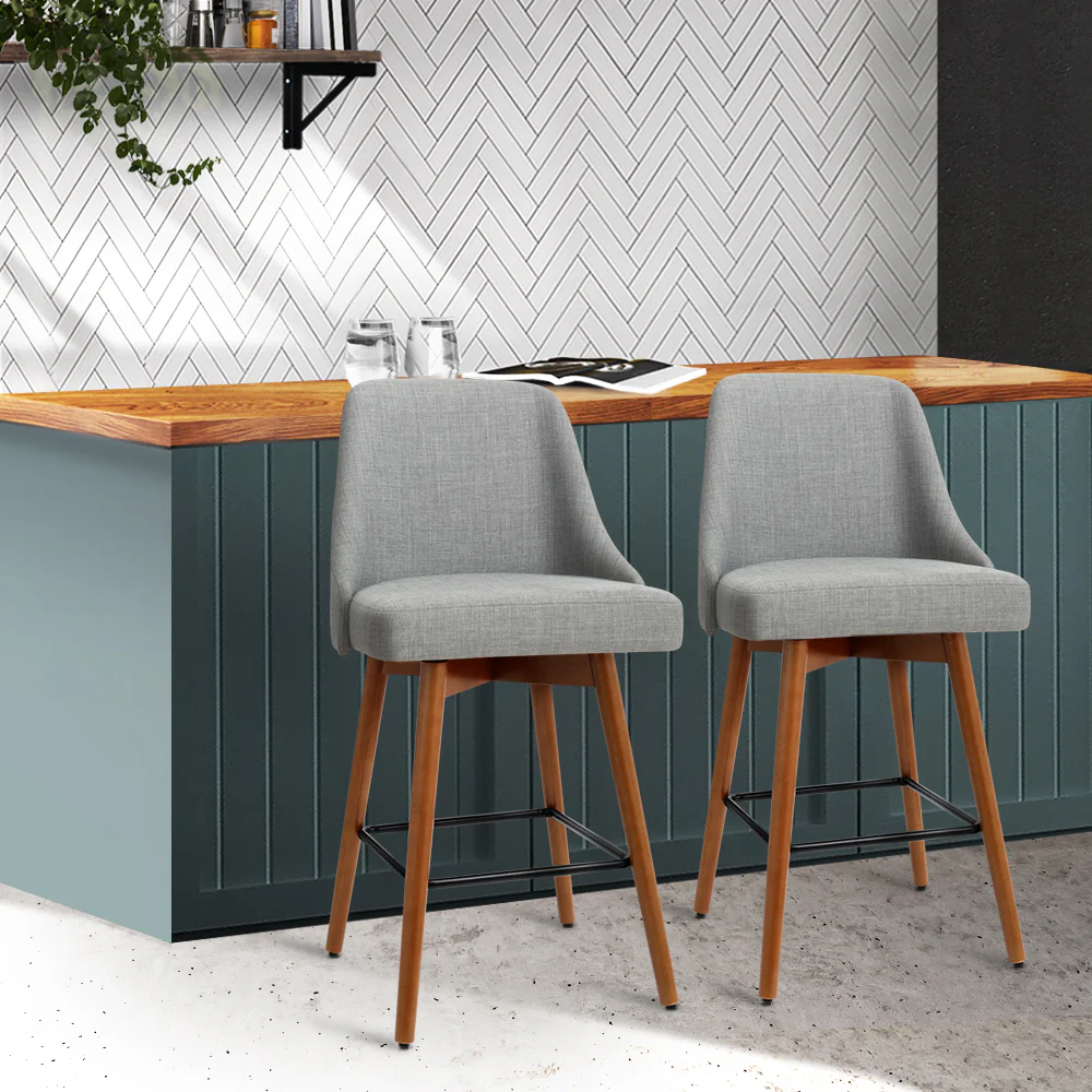 Artiss 2x Bar Stools Swivel Seat Wooden Grey - Image 8