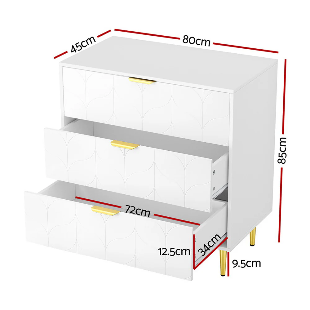 Artiss 3 Chest of Drawers Lowboy Cabinet White - Image 3