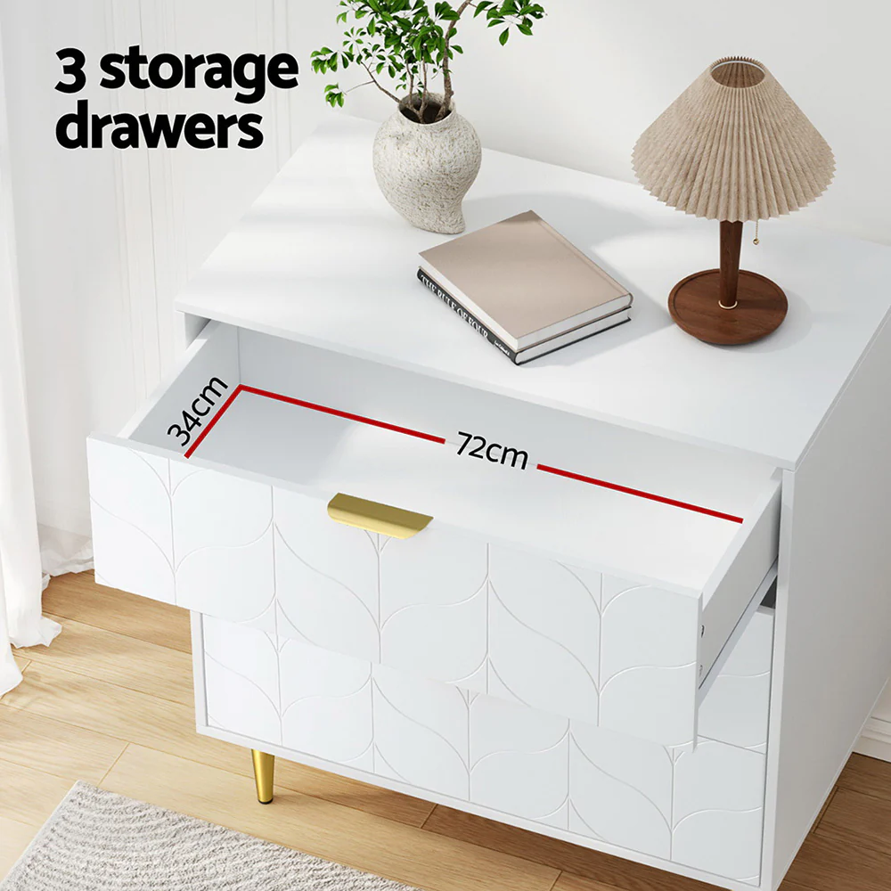 Artiss 3 Chest of Drawers Lowboy Cabinet White - Image 5