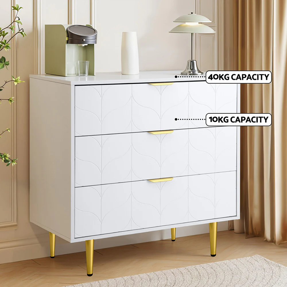 Artiss 3 Chest of Drawers Lowboy Cabinet White - Image 7