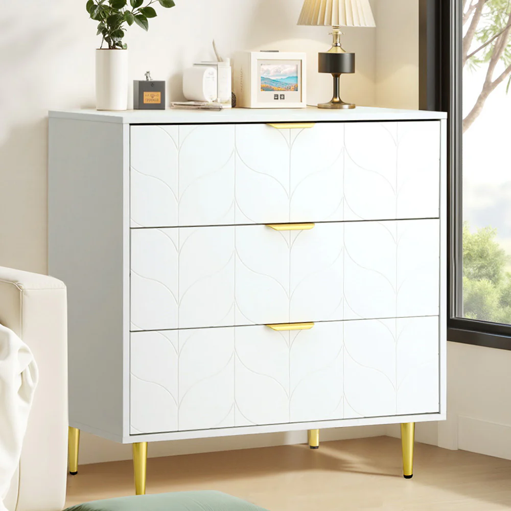 Artiss 3 Chest of Drawers Lowboy Cabinet White - Image 8