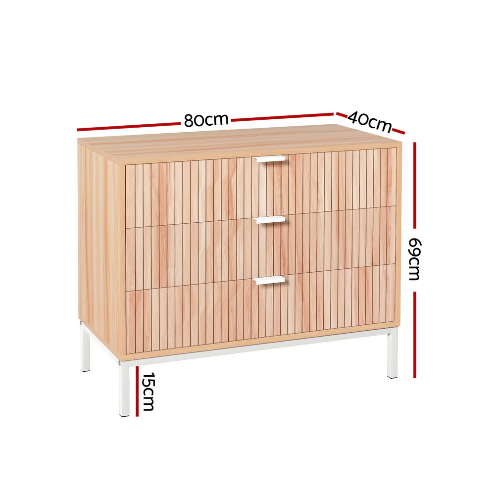 Artiss 3 Chest of Drawers  - LURA Pine - Image 3