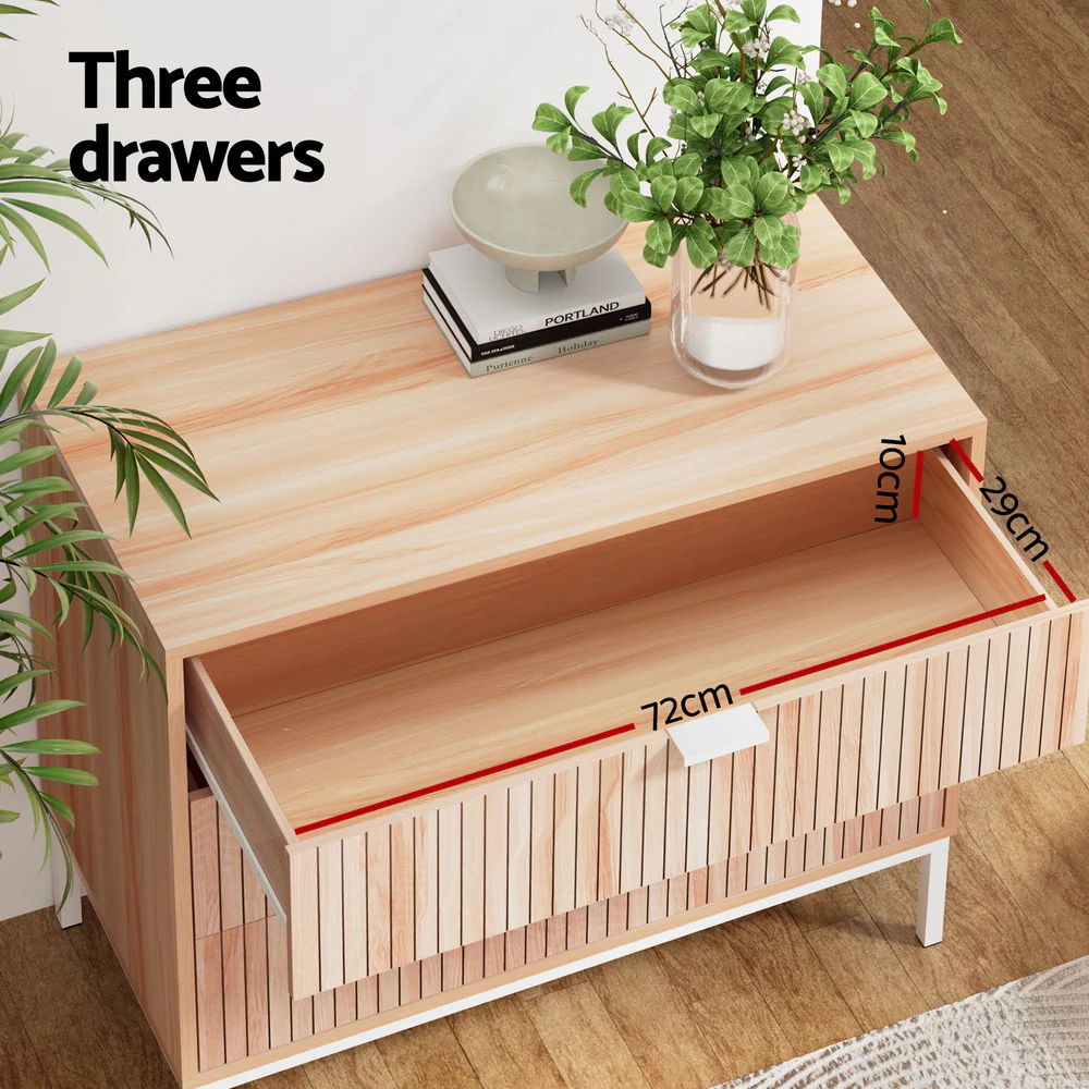 Artiss 3 Chest of Drawers  - LURA Pine - Image 5