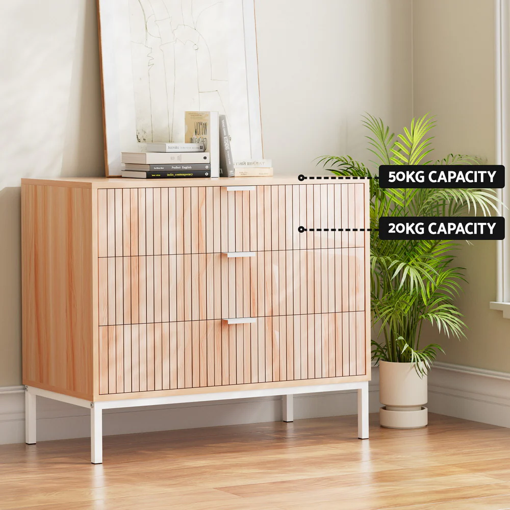Artiss 3 Chest of Drawers  - LURA Pine - Image 6