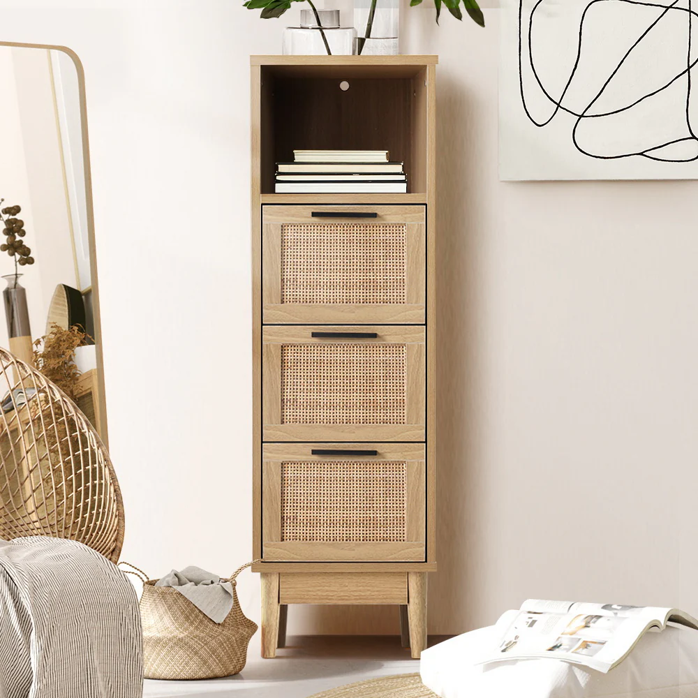 Artiss 3 Chest of Drawers with Shelf - BRIONY Oak - Image 8