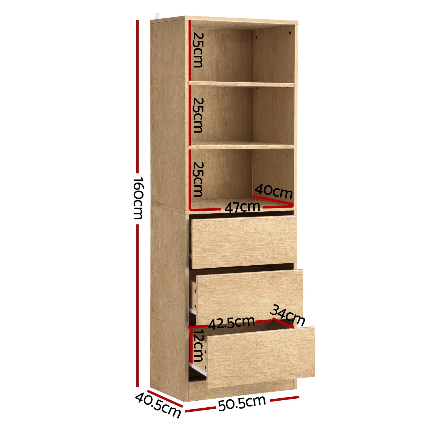 Artiss 3 Chest of Drawers Tallboy Cabinet Pine - Image 2