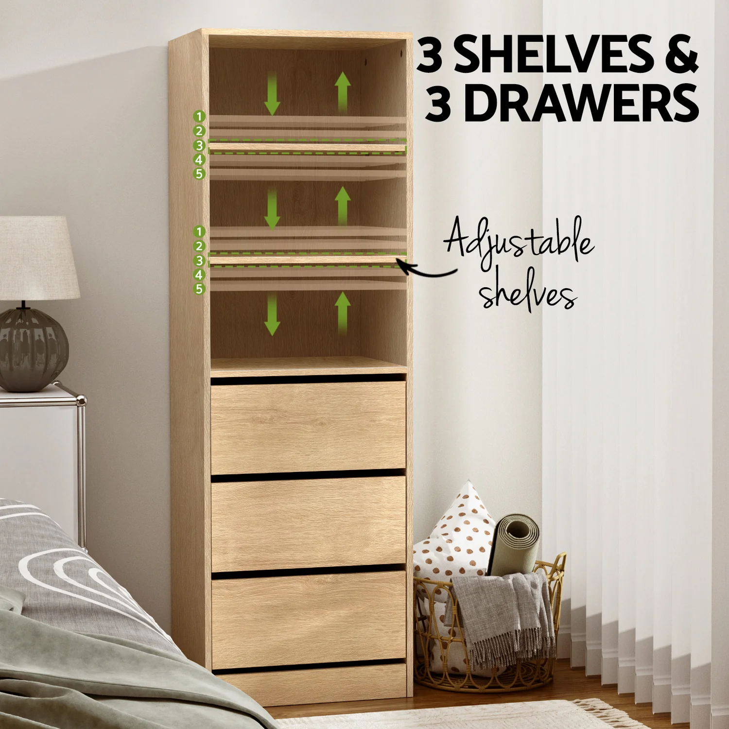 Artiss 3 Chest of Drawers Tallboy Cabinet Pine - Image 4