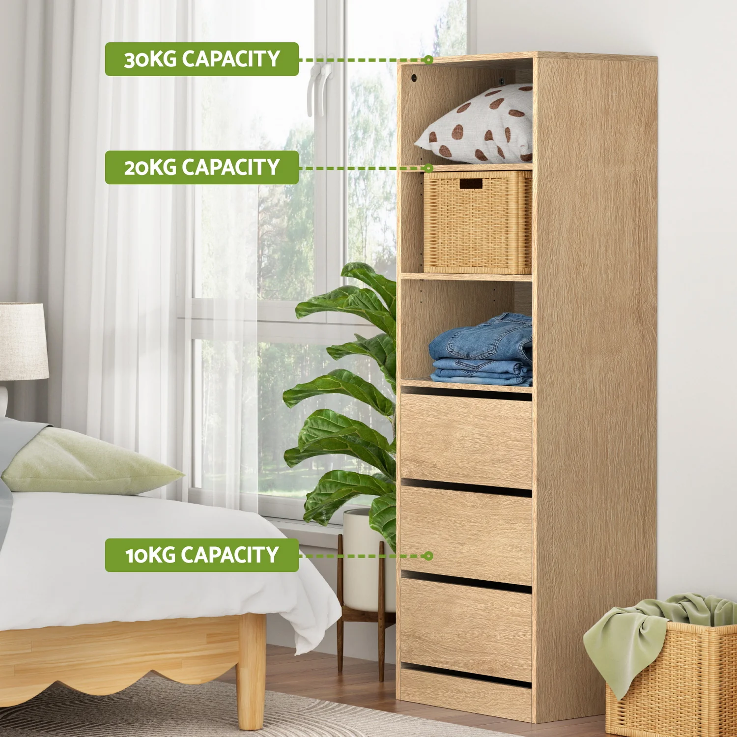 Artiss 3 Chest of Drawers Tallboy Cabinet Pine - Image 5