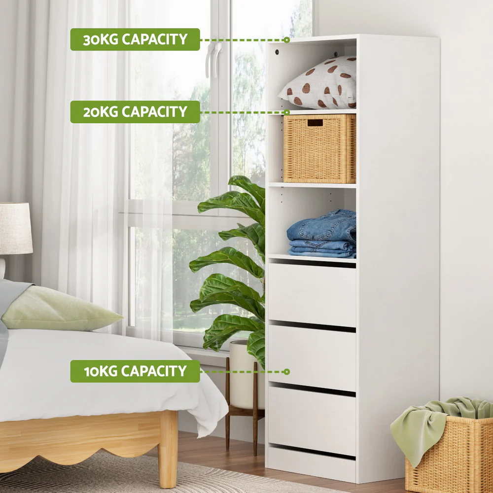 Artiss 3 Chest of Drawers Tallboy Cabinet White - Image 6