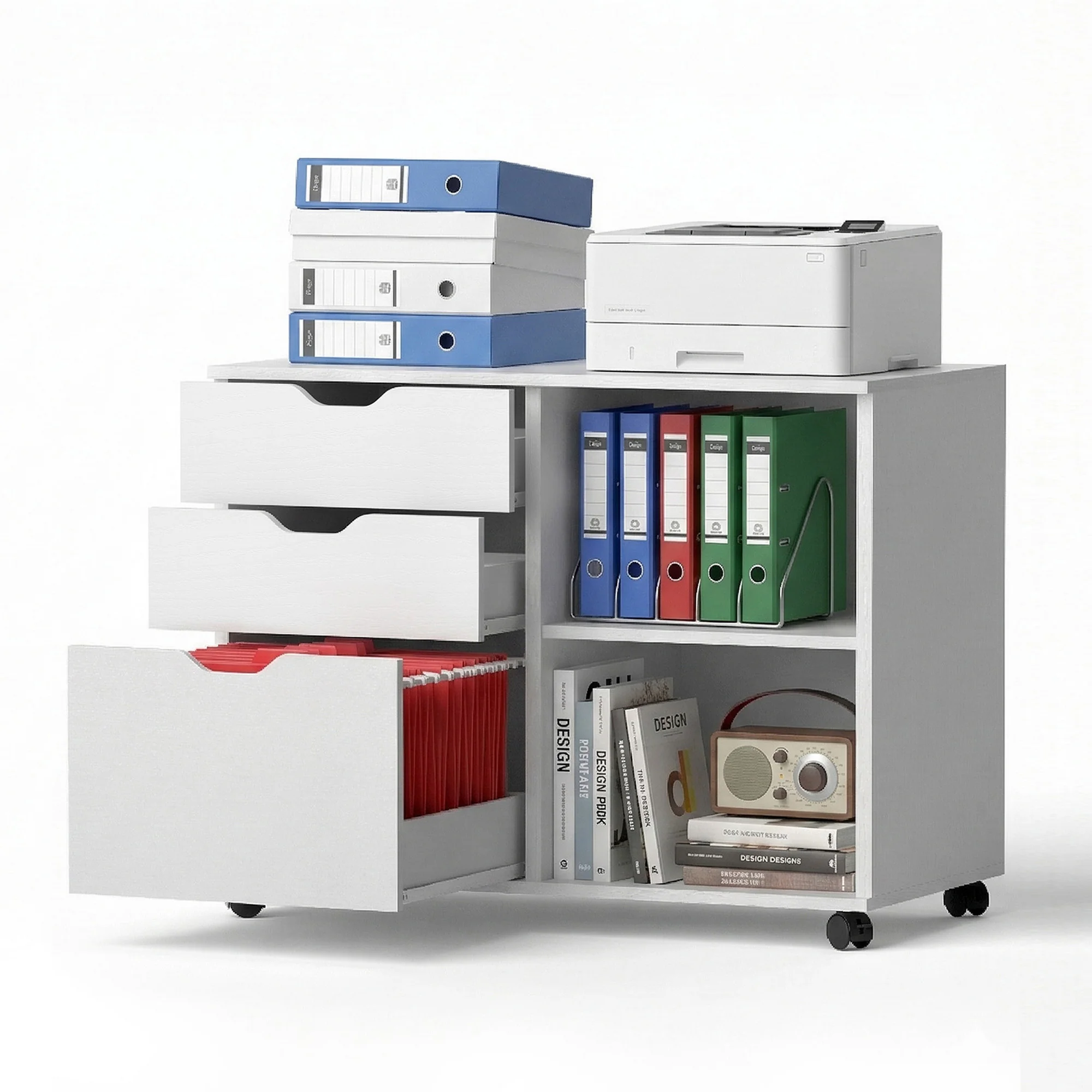 Artiss 3 Drawer Mobile Filing Cabinet Printer Stand Cabinet Home Office Storage White - Image 2