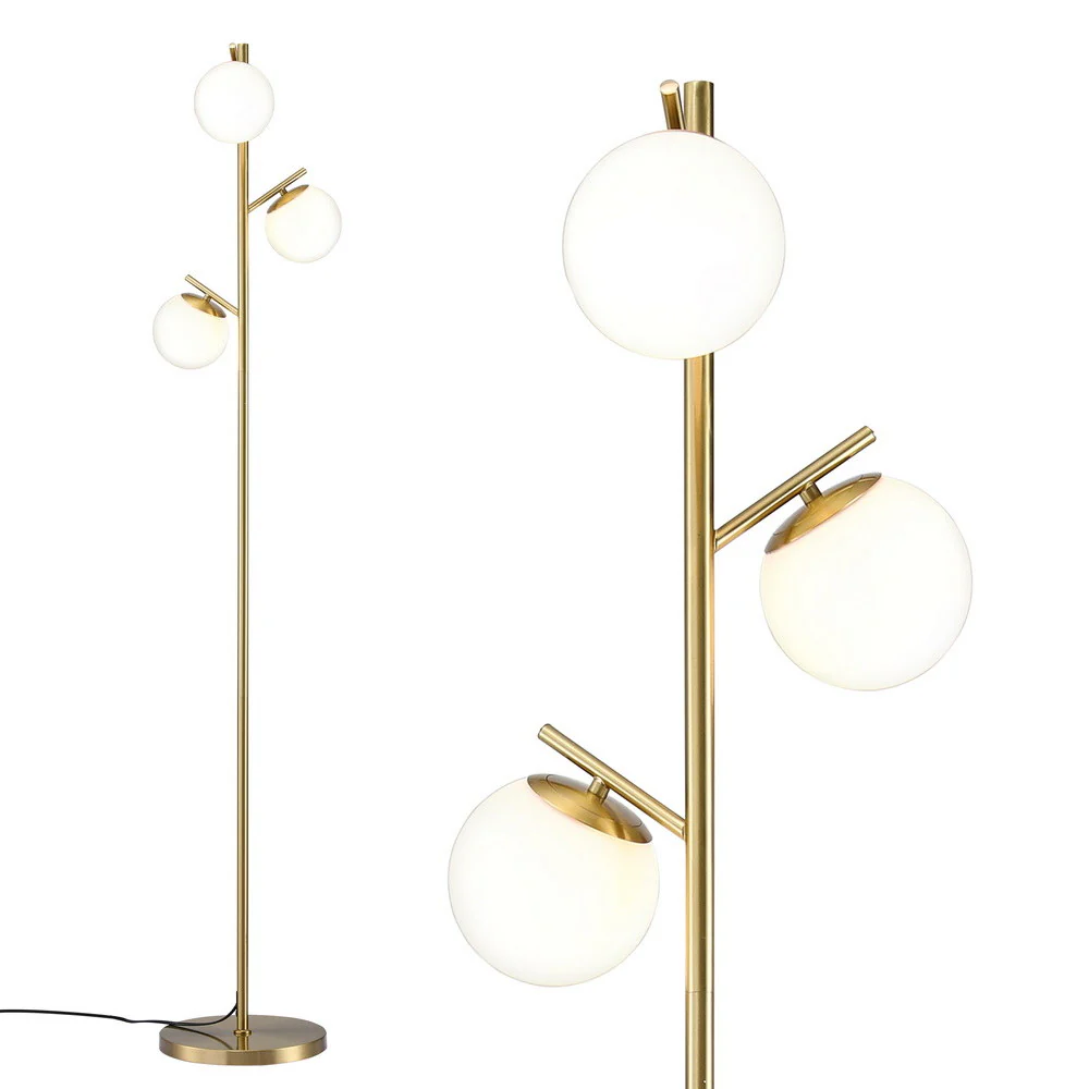 Artiss 3-Light Floor Lamp, 165CM Tall Standing Tree Lamp with Sphere Glass Shades, Modern Industrial Design with a Stable Base for Living Room, Study, or Office Corner, Bulb not included