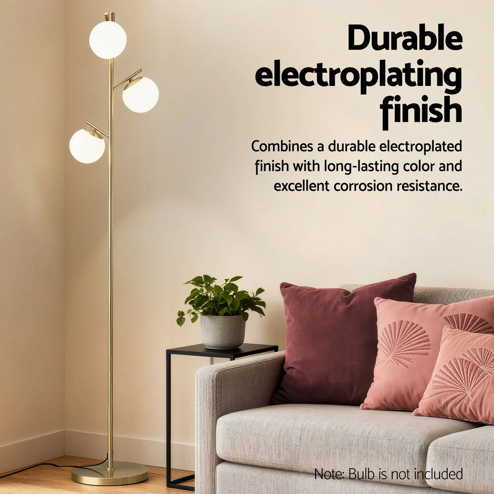 Artiss 3-Light Floor Lamp, 165CM Tall Standing Tree Lamp with Sphere Glass Shades, Modern Industrial Design with a Stable Base for Living Room, Study, or Office Corner, Bulb not included - Image 4