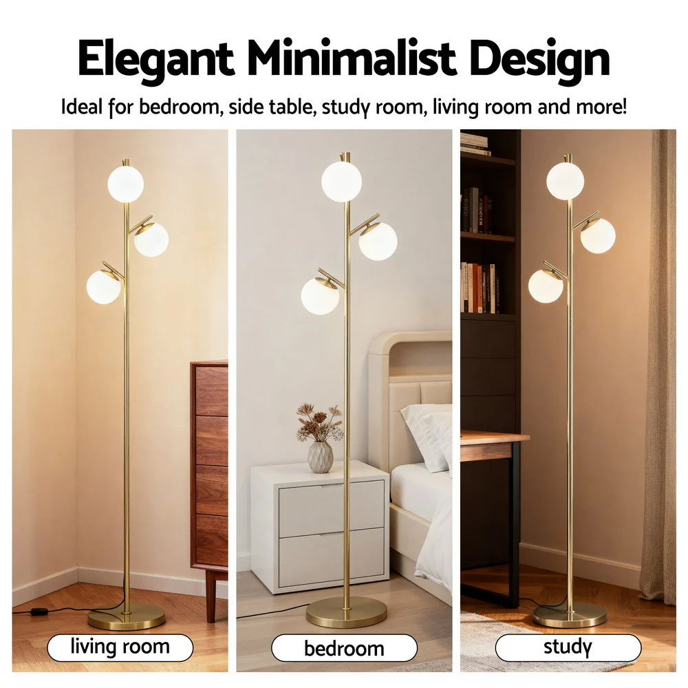 Artiss 3-Light Floor Lamp, 165CM Tall Standing Tree Lamp with Sphere Glass Shades, Modern Industrial Design with a Stable Base for Living Room, Study, or Office Corner, Bulb not included - Image 5