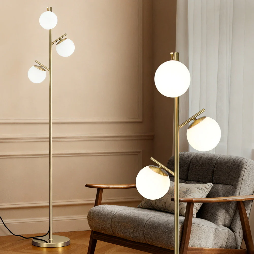 Artiss 3-Light Floor Lamp, 165CM Tall Standing Tree Lamp with Sphere Glass Shades, Modern Industrial Design with a Stable Base for Living Room, Study, or Office Corner, Bulb not included - Image 7
