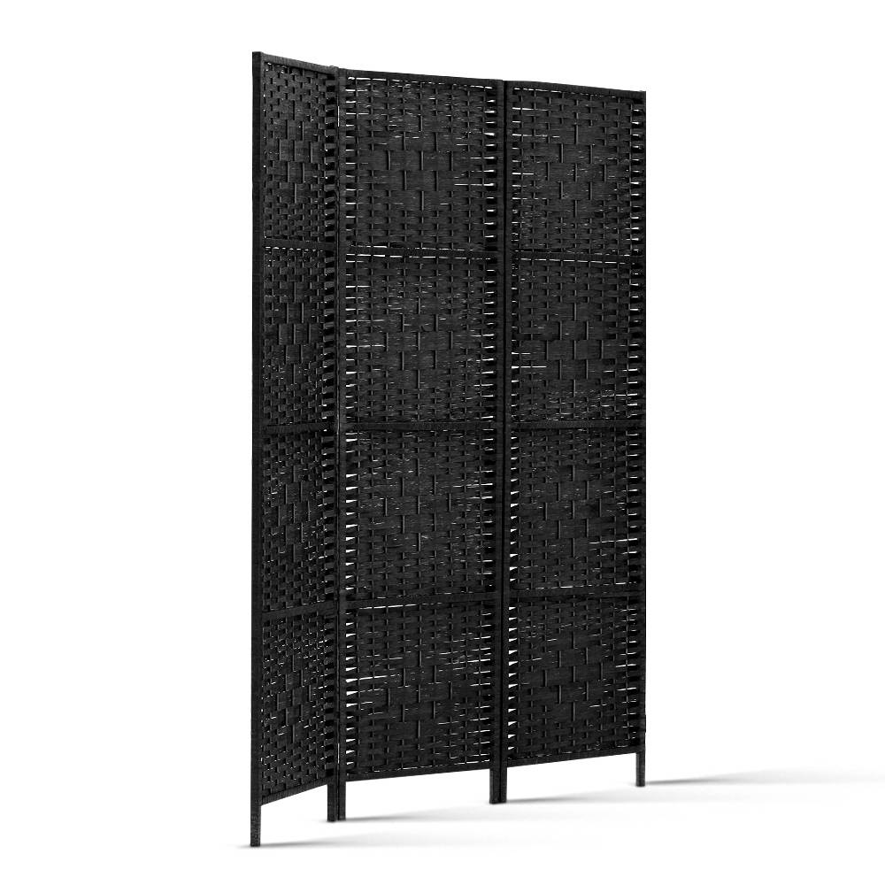 Artiss 3 Panel Room Divider Screen 123x170cm Woven Black - Image 3