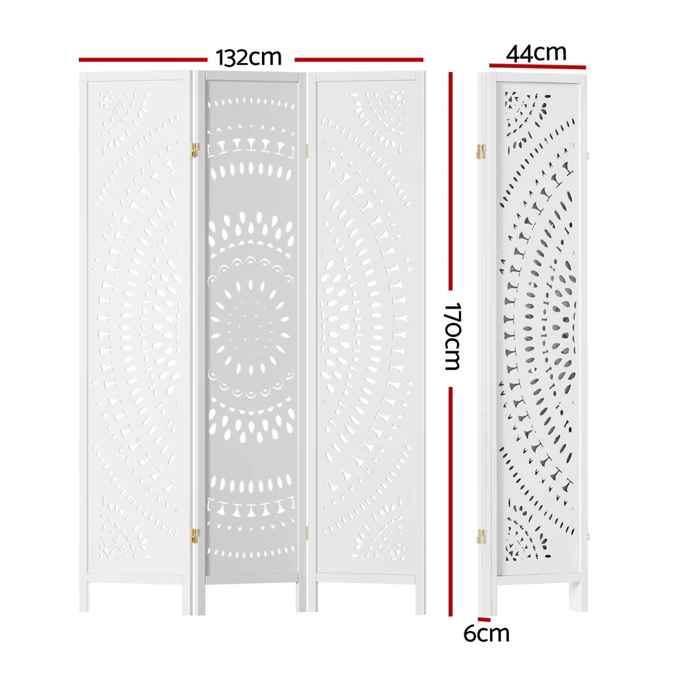 Artiss 3 Panel Room Divider Screen 132x170cm Circle White - Image 2