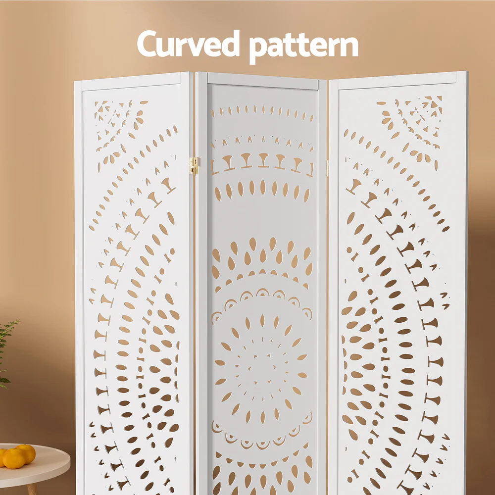 Artiss 3 Panel Room Divider Screen 132x170cm Circle White - Image 4