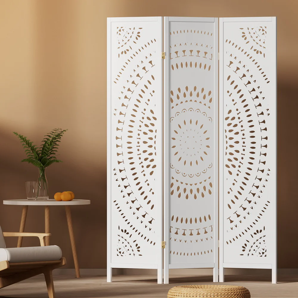 Artiss 3 Panel Room Divider Screen 132x170cm Circle White - Image 7