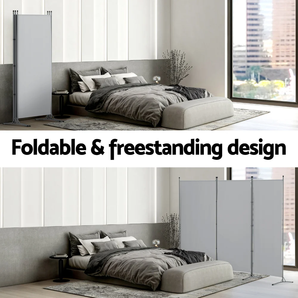 Artiss 3 Panel Room Divider Screen 260x180cm Fabric Grey - Image 6
