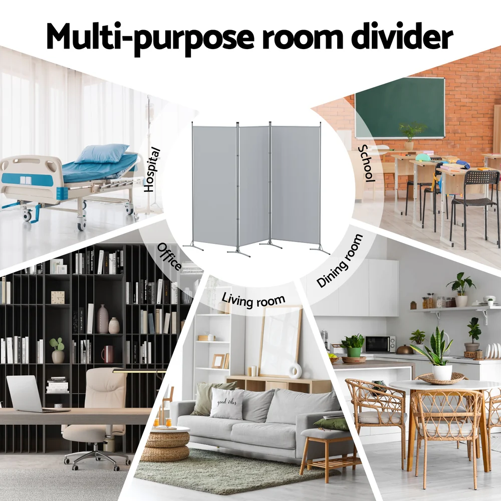 Artiss 3 Panel Room Divider Screen 260x180cm Fabric Grey - Image 7
